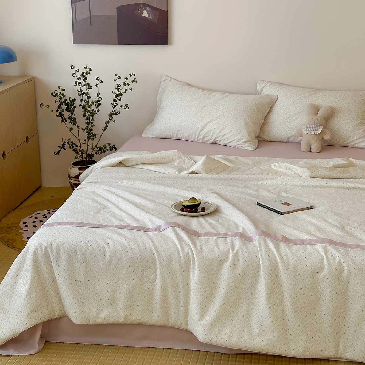 91家纺网 家纺一手货源 找家纺 一加一 2026新款活性印花透气工艺大豆夏被夏凉被空调被四件套-棉花叙 花间蜓