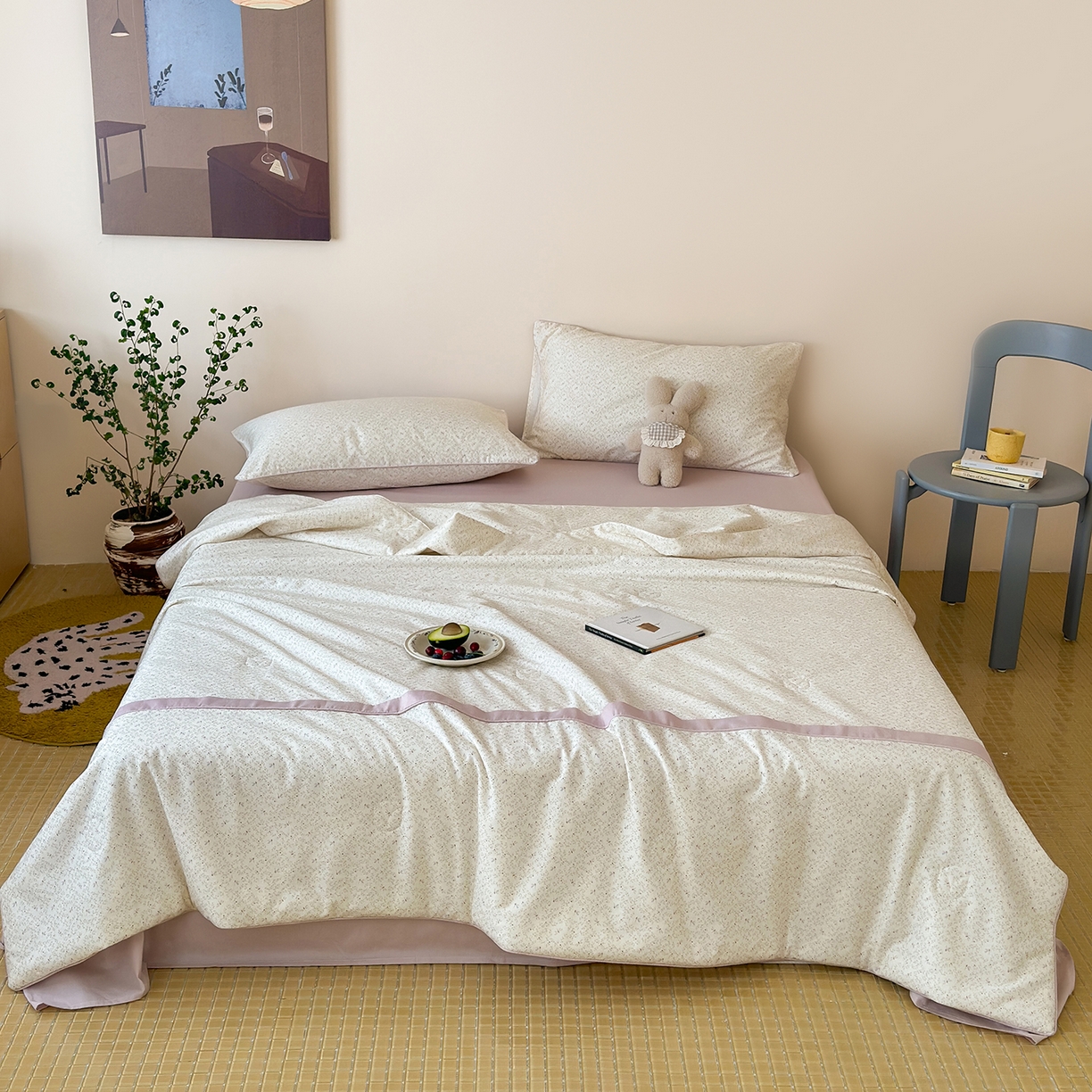 91家纺网 家纺一手货源 找家纺 一加一 2026新款活性印花透气工艺大豆夏被夏凉被空调被四件套-棉花叙 花间蜓