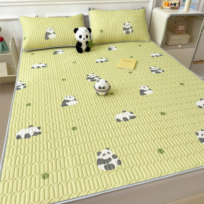 91家纺网 家纺一手货源 找家纺 丝羽坊 2026新款高密凉感丝印花乳胶凉席-平铺款 熊猫绿