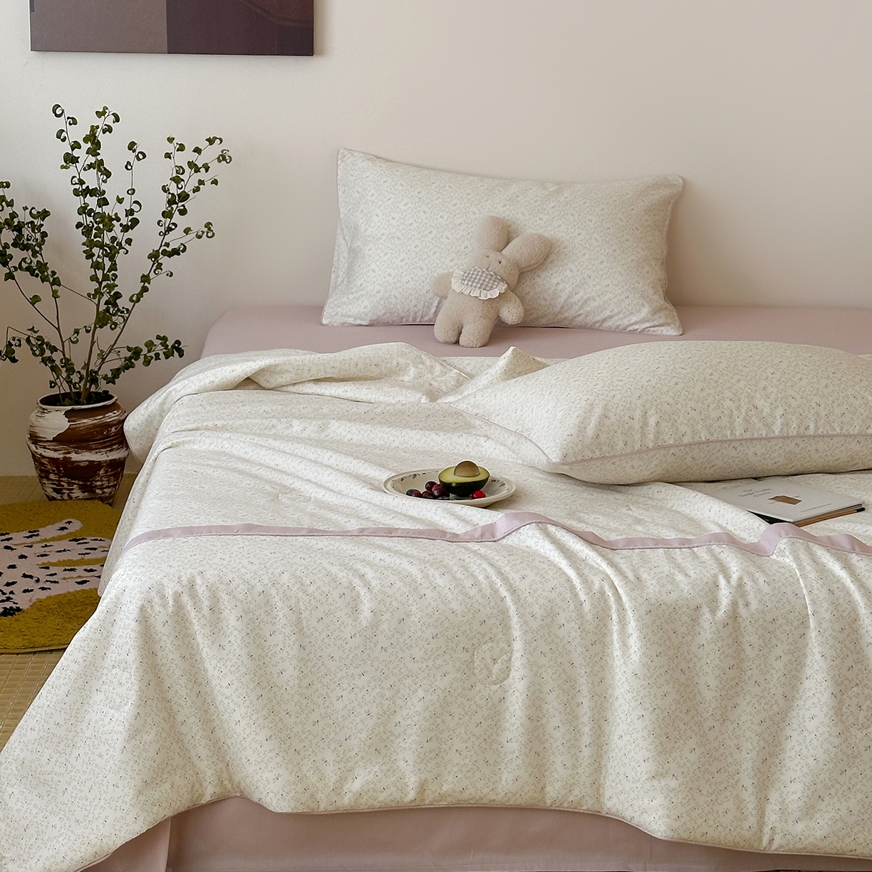 91家纺网 家纺一手货源 找家纺 一加一 2026新款活性印花透气工艺大豆夏被夏凉被空调被四件套-棉花叙 花间蜓