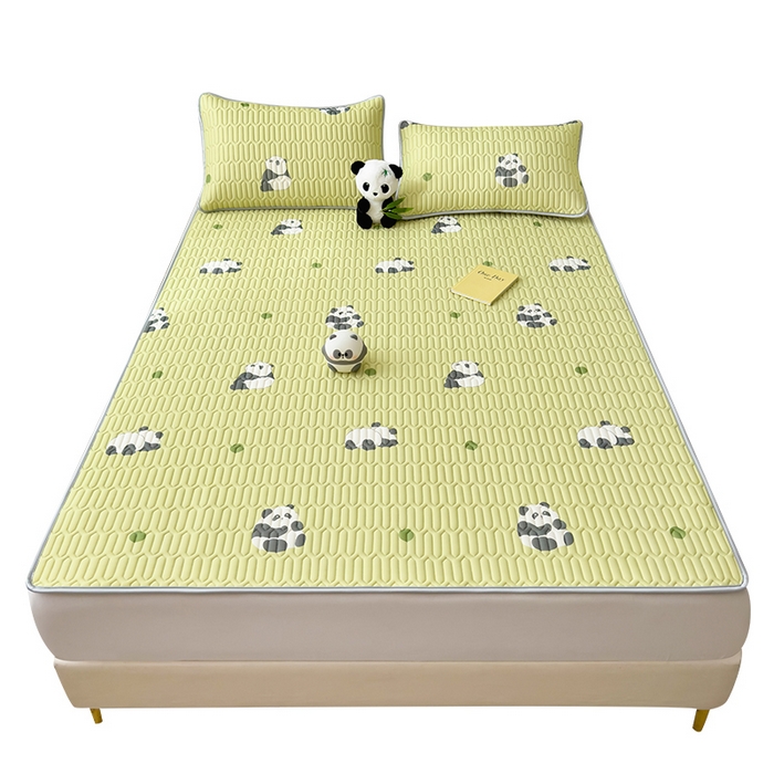 91家纺网 家纺一手货源 找家纺 丝羽坊 2026新款高密凉感丝印花乳胶凉席-平铺款 熊猫绿