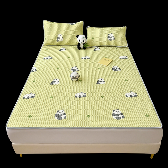 91家纺网 家纺一手货源 找家纺 丝羽坊 2026新款高密凉感丝印花乳胶凉席-平铺款 熊猫绿