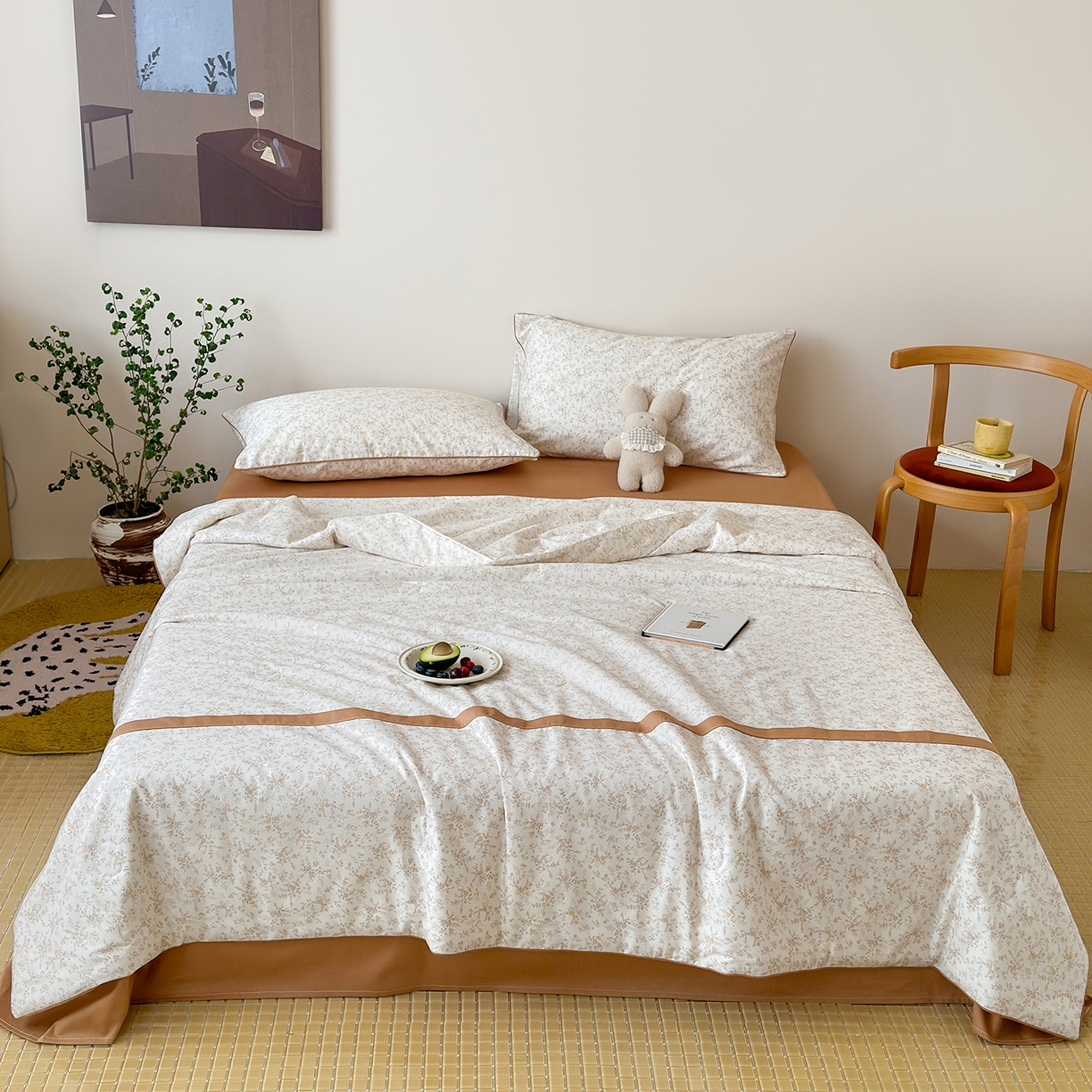 91家纺网 家纺一手货源 找家纺 一加一 2026新款活性印花透气工艺大豆夏被夏凉被空调被四件套-棉花叙 花影斜