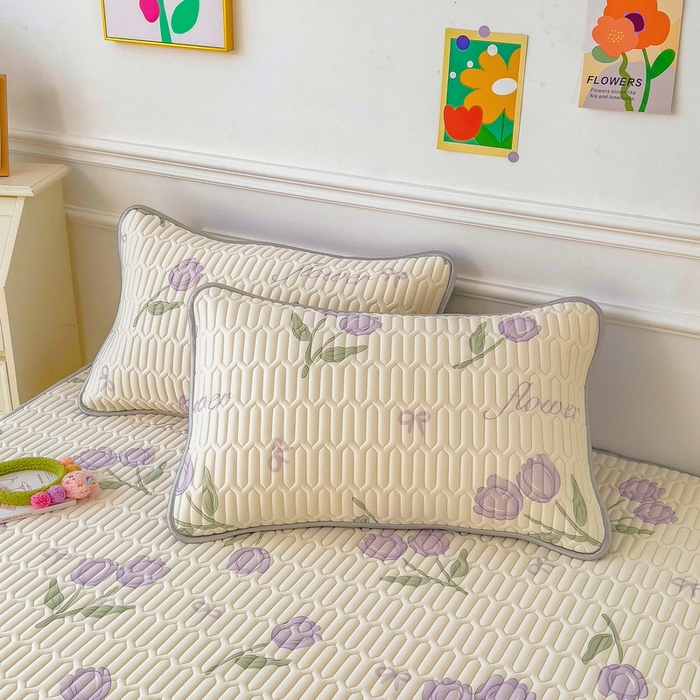 91家纺网 家纺一手货源 找家纺 丝羽坊 2026新款高密凉感丝印花乳胶凉席-平铺款 郁金香紫