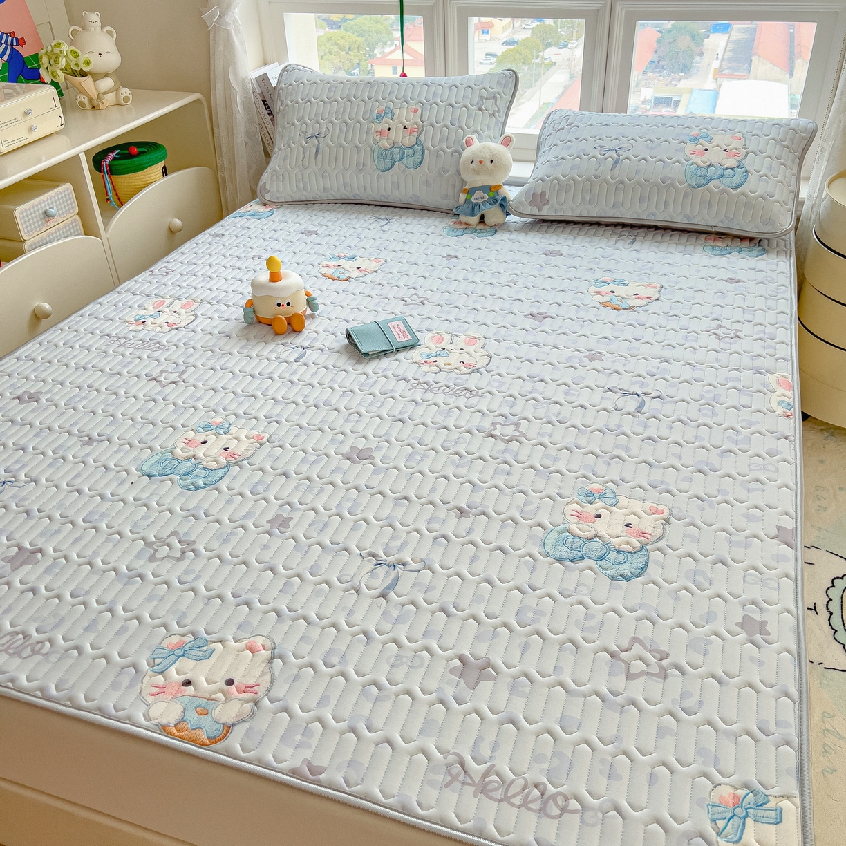 丝羽坊 2026新款高密凉感丝印花乳胶凉席-平铺款 云朵猫咪