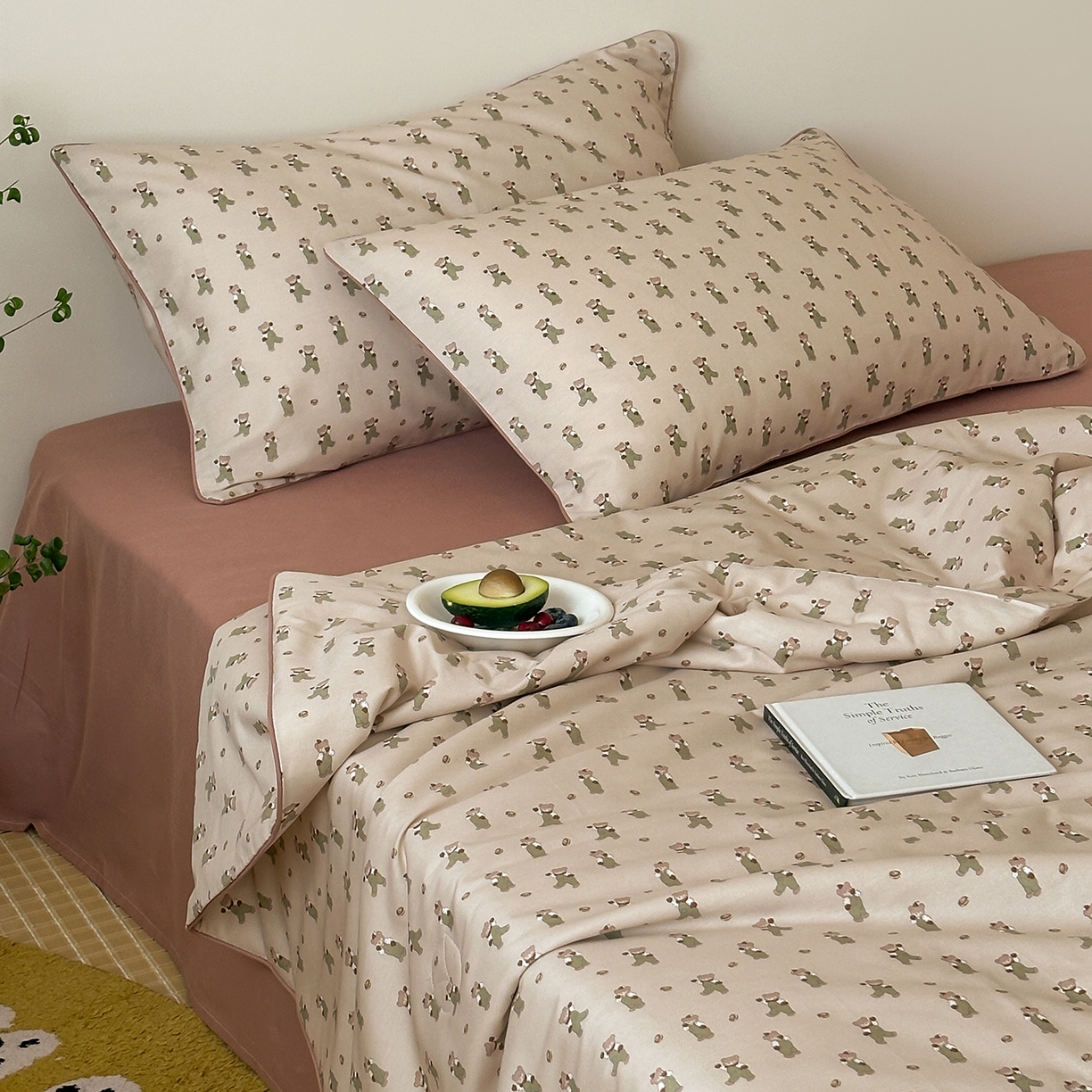 91家纺网 家纺一手货源 找家纺 一加一 2026新款活性印花透气工艺大豆夏被夏凉被空调被四件套-棉花叙 麦田熊熊