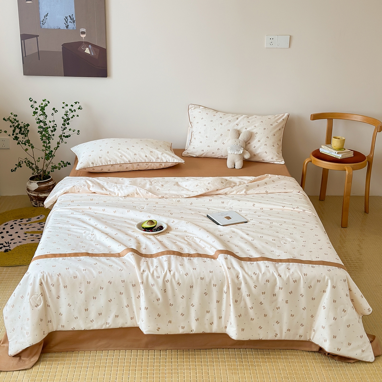 91家纺网 家纺一手货源 找家纺 一加一 2026新款活性印花透气工艺大豆夏被夏凉被空调被四件套-棉花叙 曼城蝴蝶