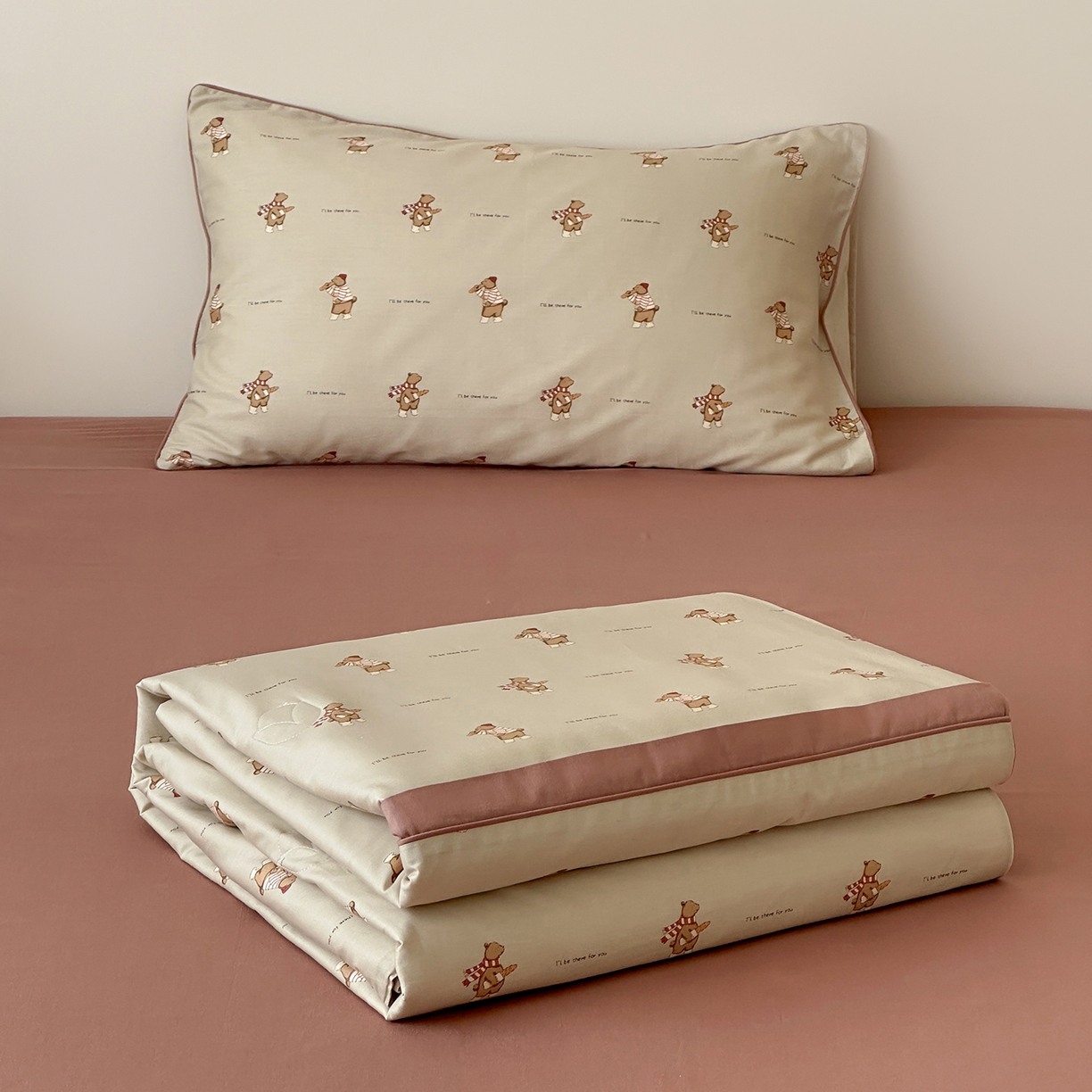 一加一 2026新款活性印花透气工艺大豆夏被夏凉被空调被四件套-棉花叙 面包熊熊