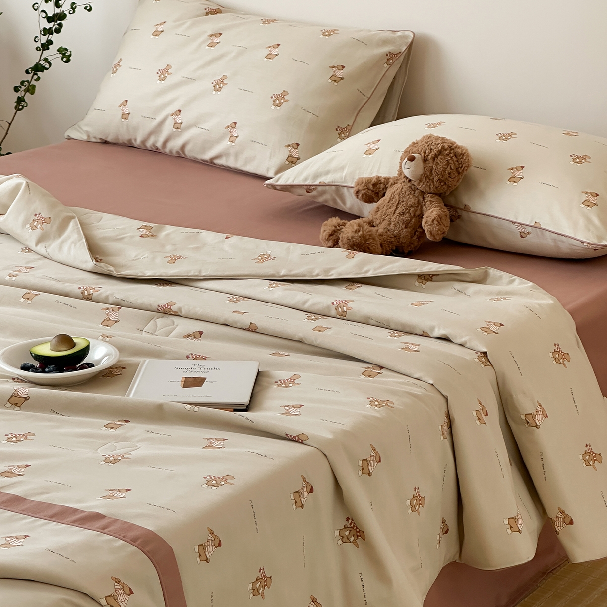 91家纺网 家纺一手货源 找家纺 一加一 2026新款活性印花透气工艺大豆夏被夏凉被空调被四件套-棉花叙 面包熊熊