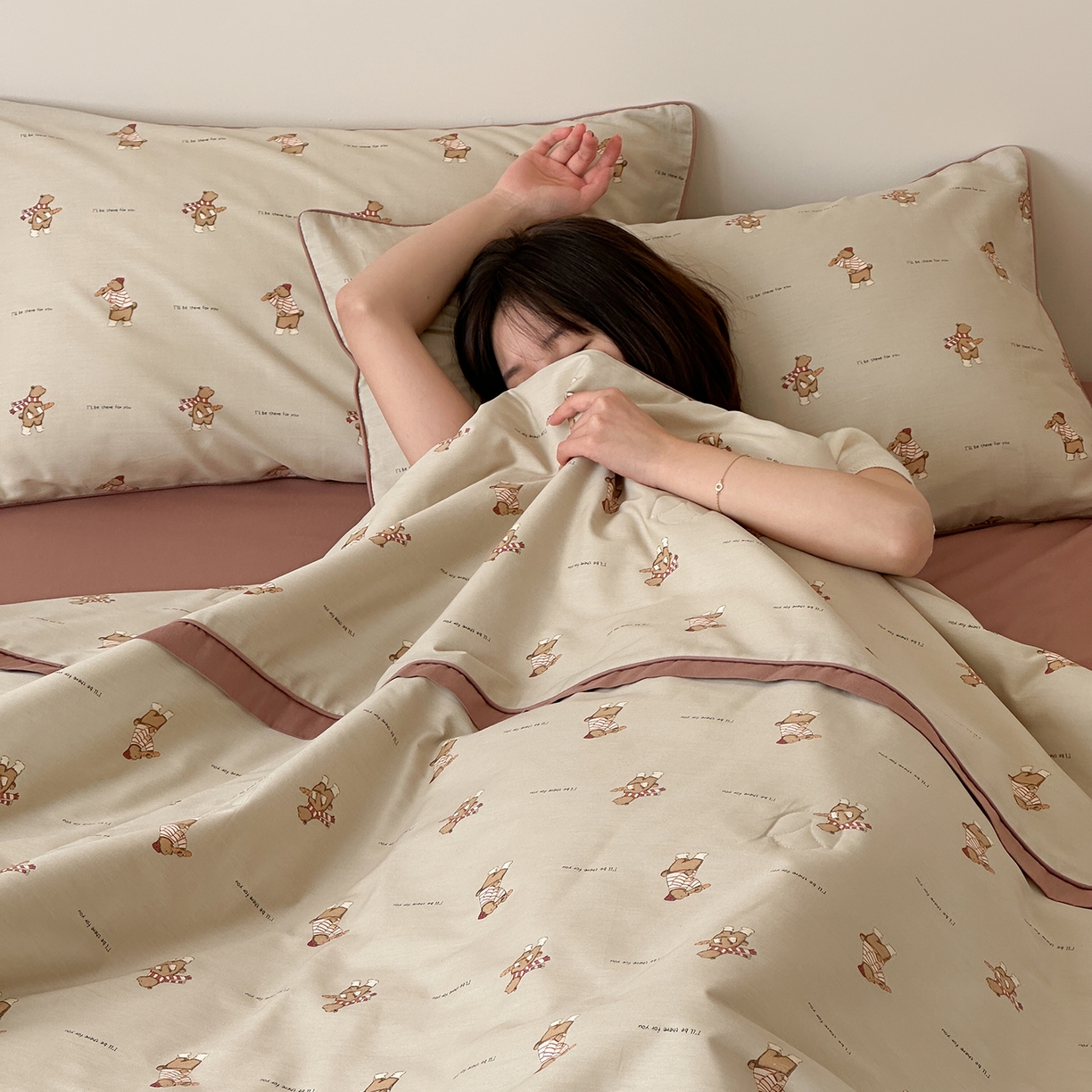 91家纺网 家纺一手货源 找家纺 一加一 2026新款活性印花透气工艺大豆夏被夏凉被空调被四件套-棉花叙 面包熊熊