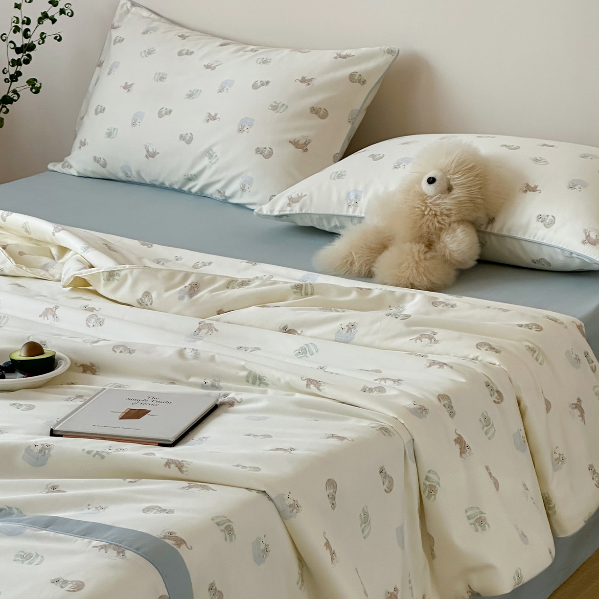 91家纺网 家纺一手货源 找家纺 一加一 2026新款活性印花透气工艺大豆夏被夏凉被空调被四件套-棉花叙 喵可爱