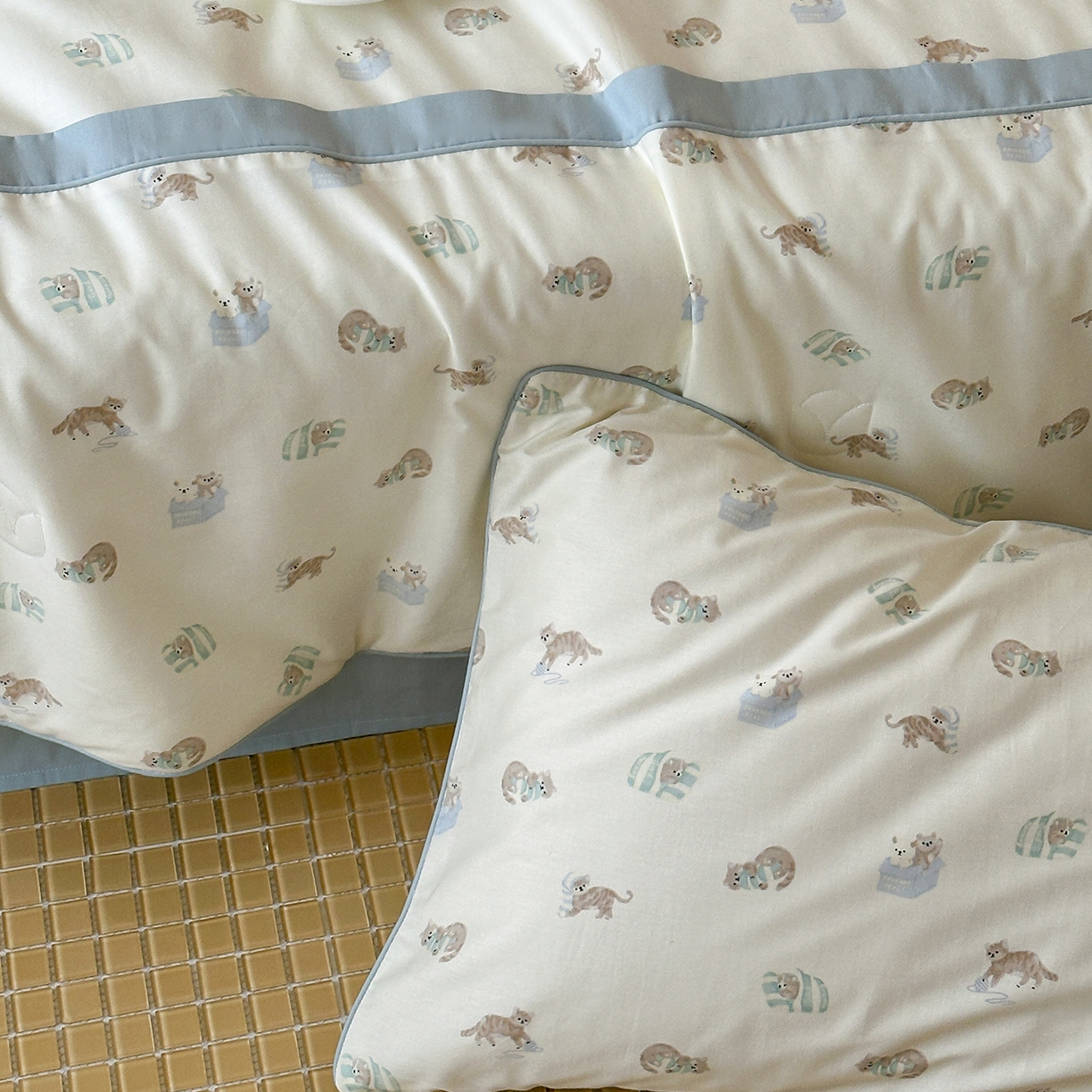 91家纺网 家纺一手货源 找家纺 一加一 2026新款活性印花透气工艺大豆夏被夏凉被空调被四件套-棉花叙 喵可爱