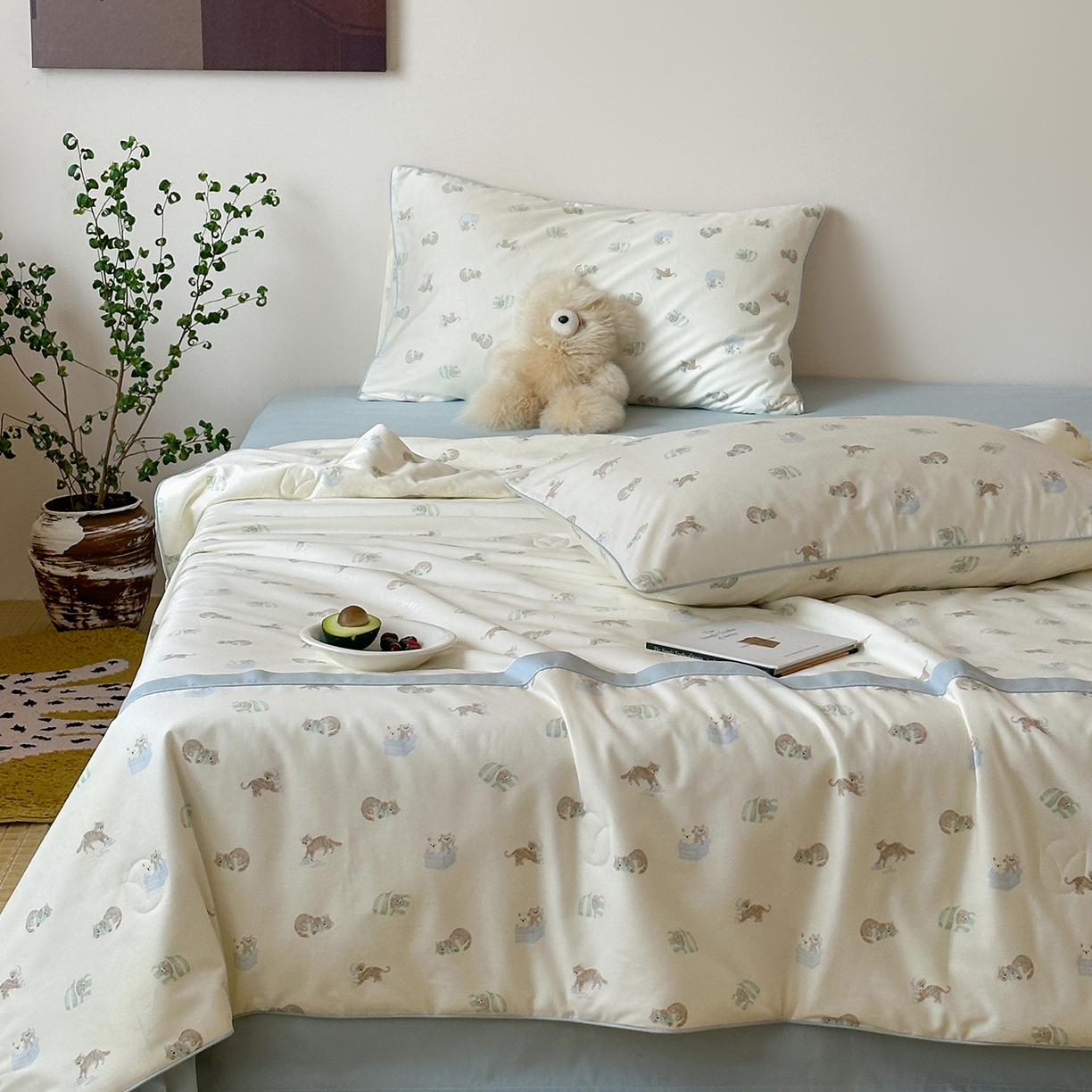 91家纺网 家纺一手货源 找家纺 一加一 2026新款活性印花透气工艺大豆夏被夏凉被空调被四件套-棉花叙 喵可爱