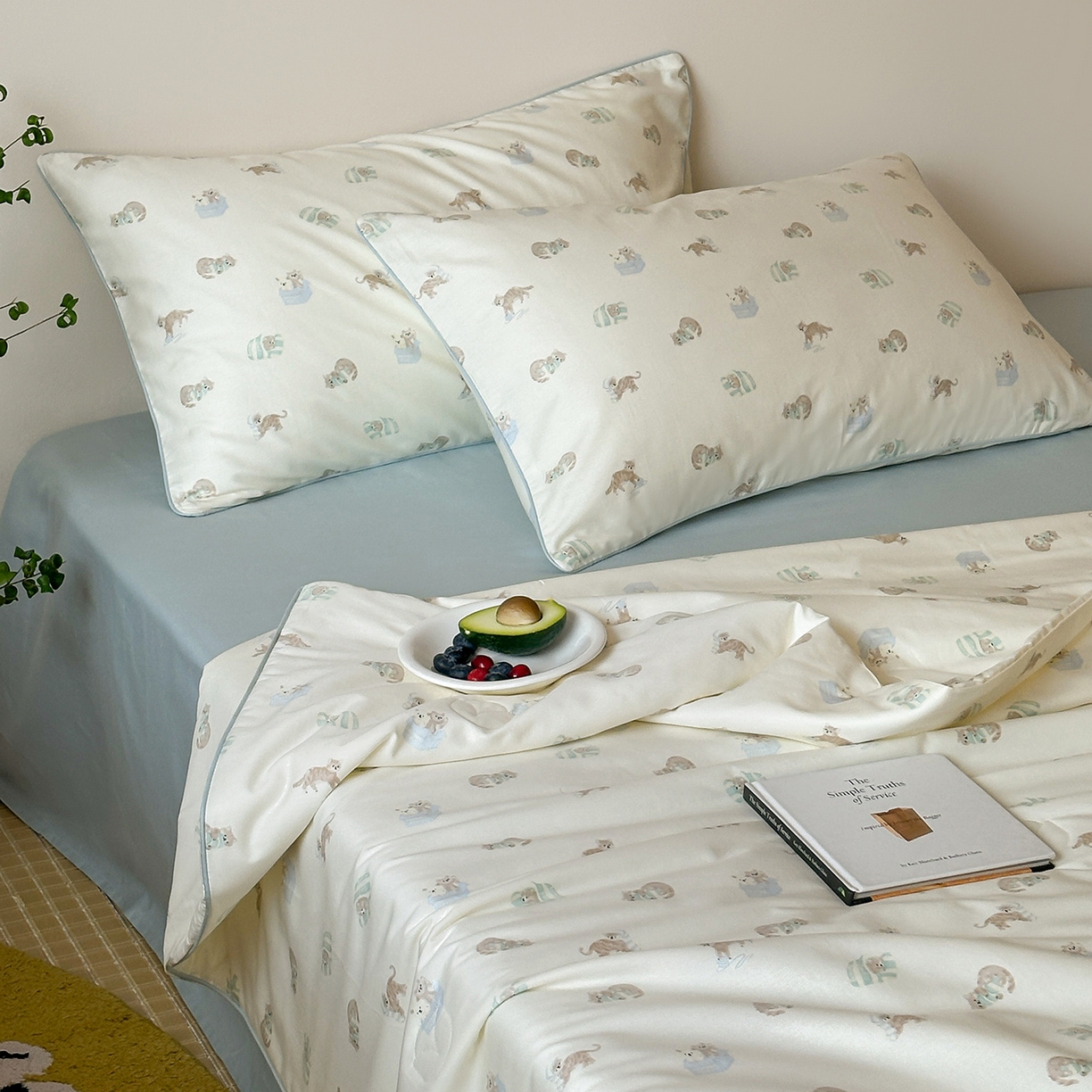 91家纺网 家纺一手货源 找家纺 一加一 2026新款活性印花透气工艺大豆夏被夏凉被空调被四件套-棉花叙 喵可爱