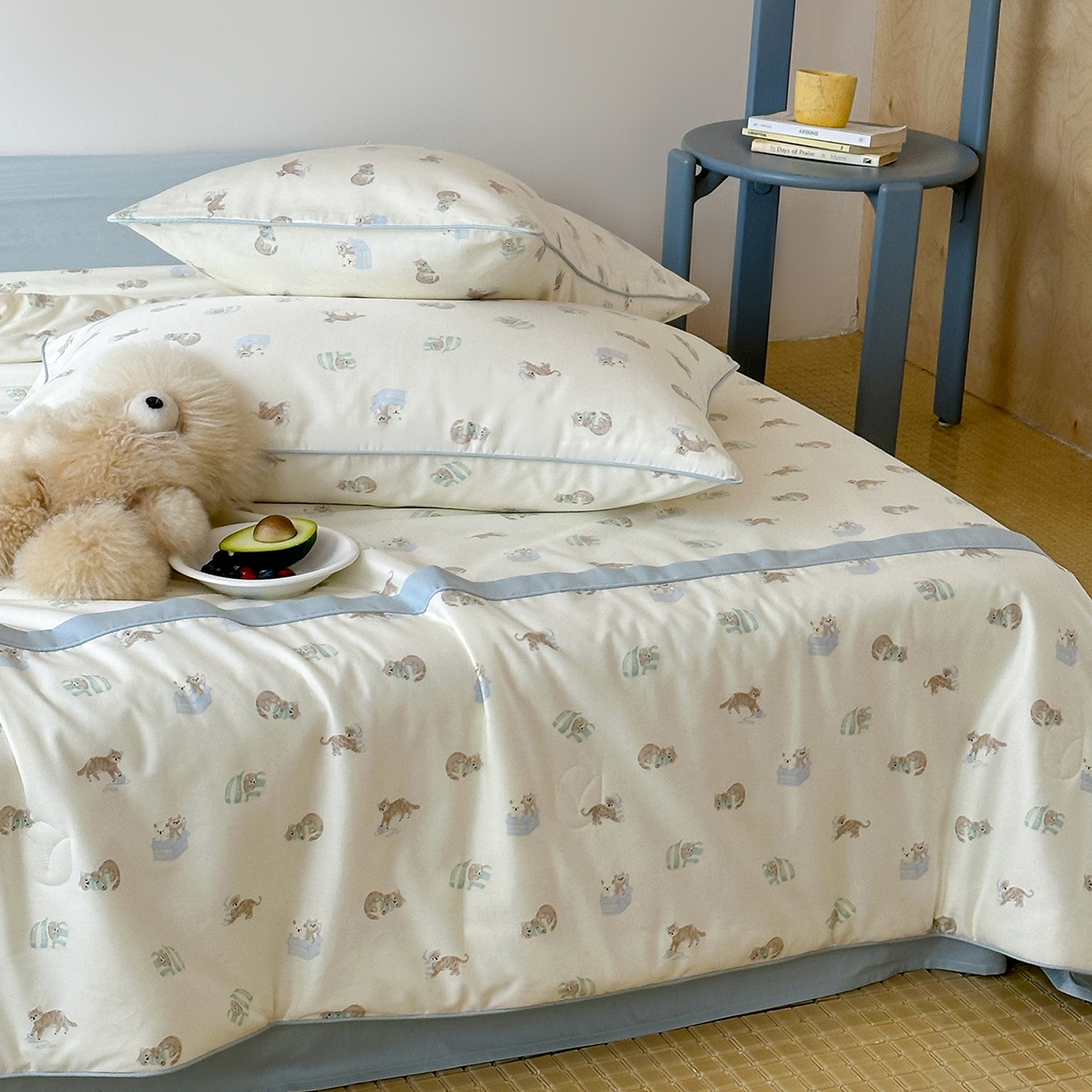 91家纺网 家纺一手货源 找家纺 一加一 2026新款活性印花透气工艺大豆夏被夏凉被空调被四件套-棉花叙 喵可爱