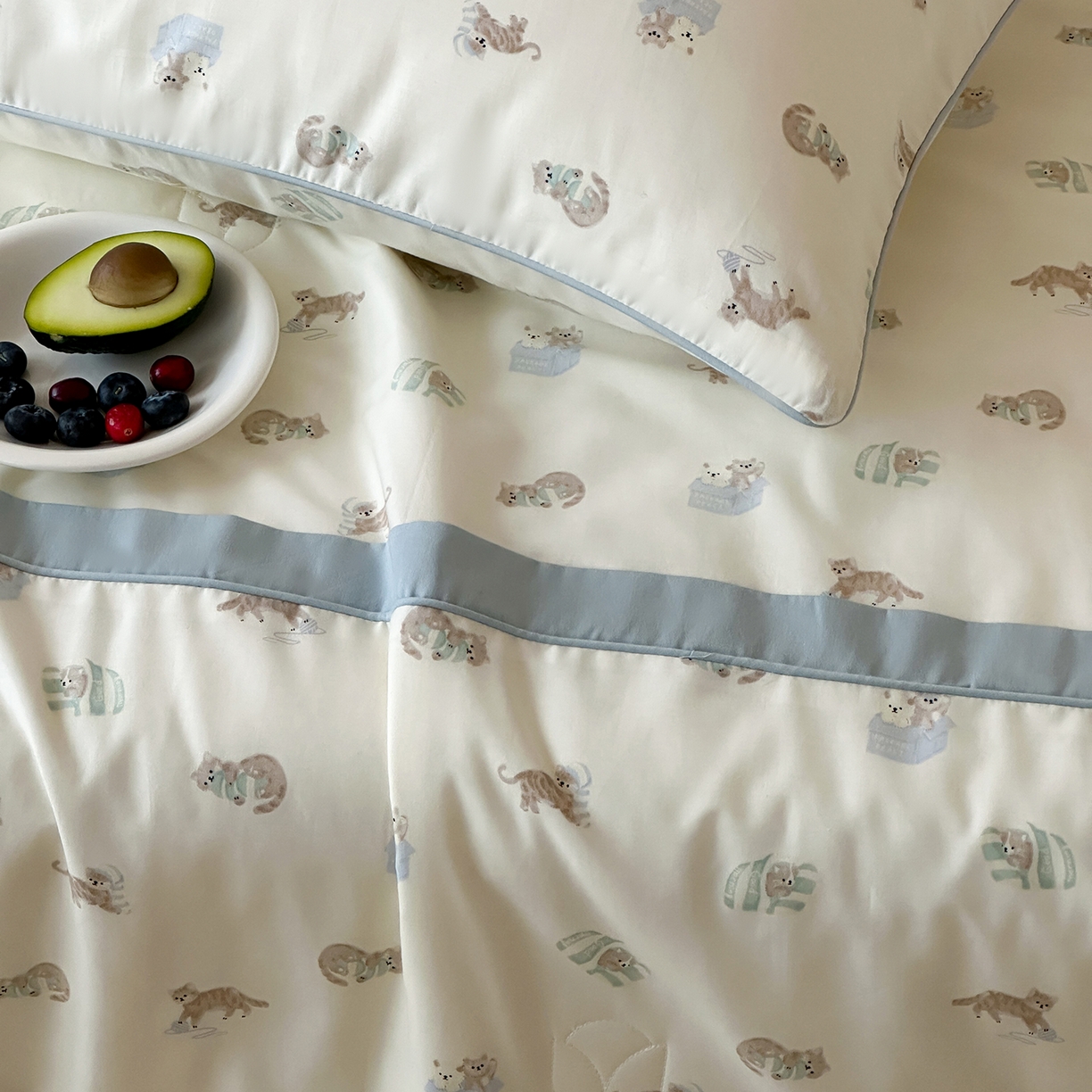 91家纺网 家纺一手货源 找家纺 一加一 2026新款活性印花透气工艺大豆夏被夏凉被空调被四件套-棉花叙 喵可爱