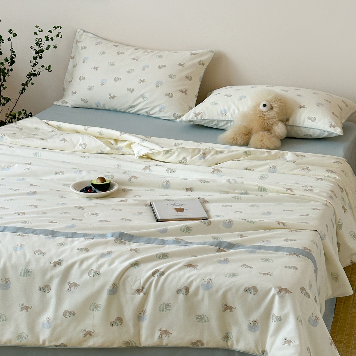 91家纺网 家纺一手货源 找家纺 一加一 2026新款活性印花透气工艺大豆夏被夏凉被空调被四件套-棉花叙 喵可爱