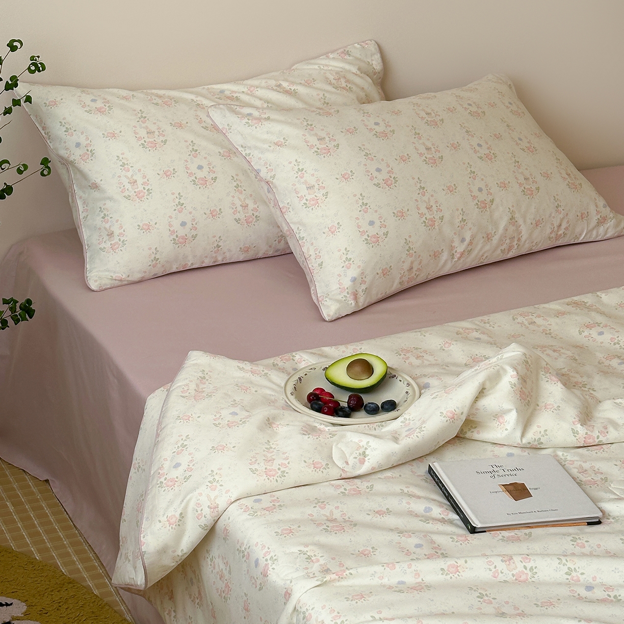 91家纺网 家纺一手货源 找家纺 一加一 2026新款活性印花透气工艺大豆夏被夏凉被空调被四件套-棉花叙 兔语花田