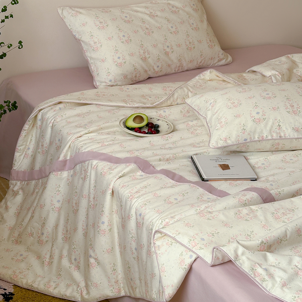 91家纺网 家纺一手货源 找家纺 一加一 2026新款活性印花透气工艺大豆夏被夏凉被空调被四件套-棉花叙 兔语花田