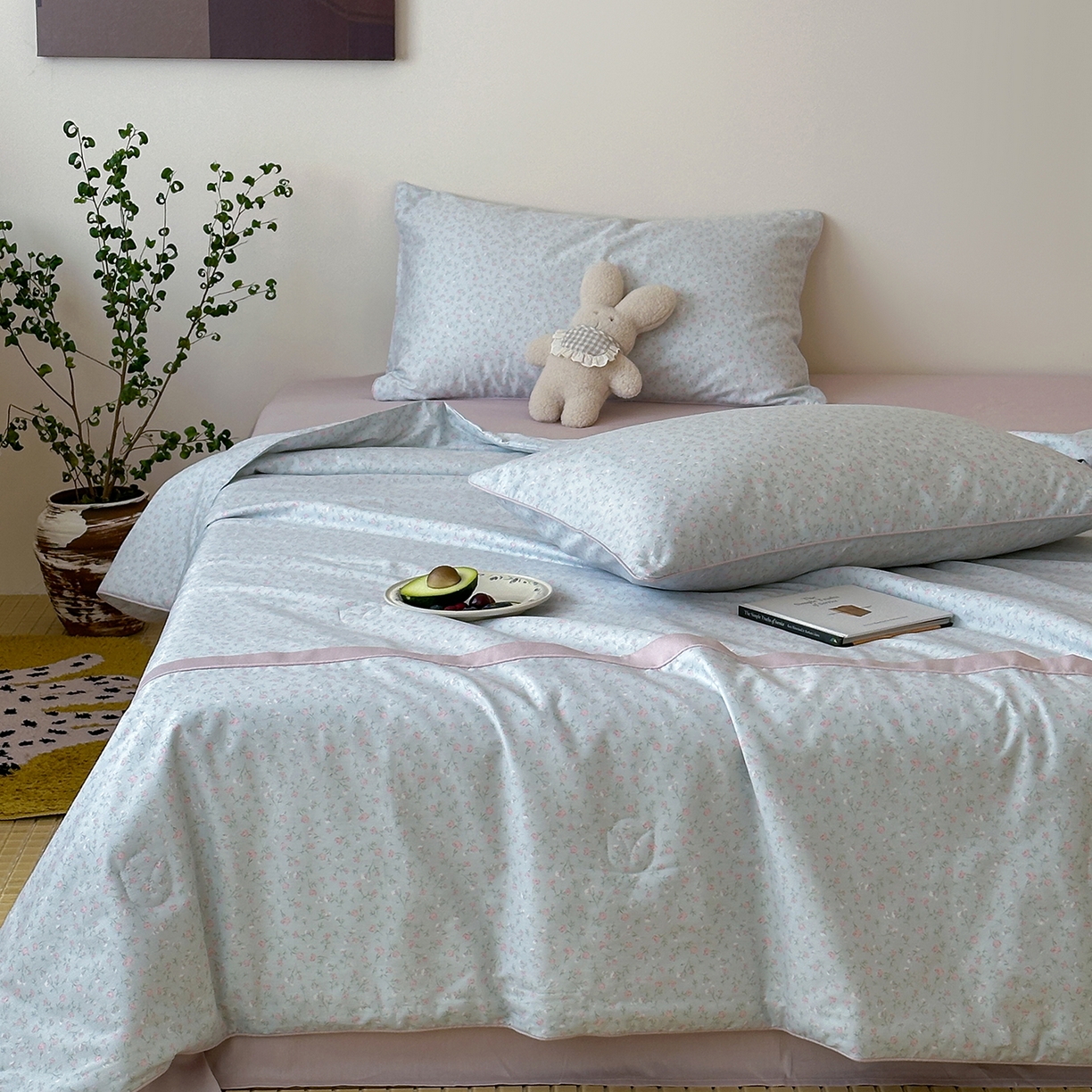 91家纺网 家纺一手货源 找家纺 一加一 2026新款活性印花透气工艺大豆夏被夏凉被空调被四件套-棉花叙 微光纪年