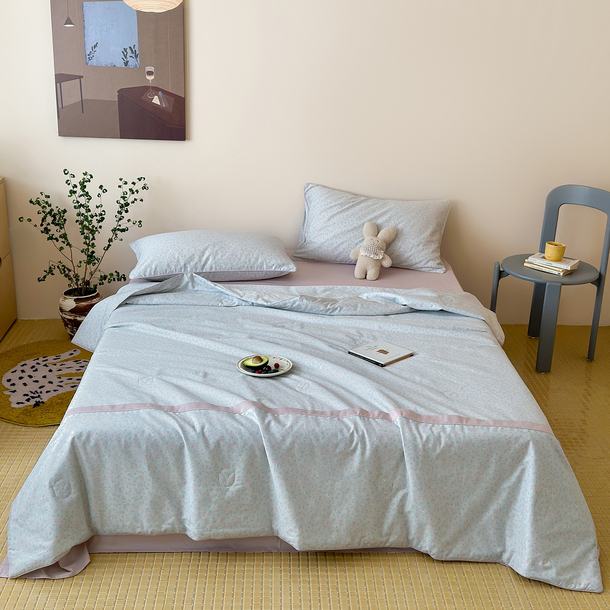 91家纺网 家纺一手货源 找家纺 一加一 2026新款活性印花透气工艺大豆夏被夏凉被空调被四件套-棉花叙 微光纪年