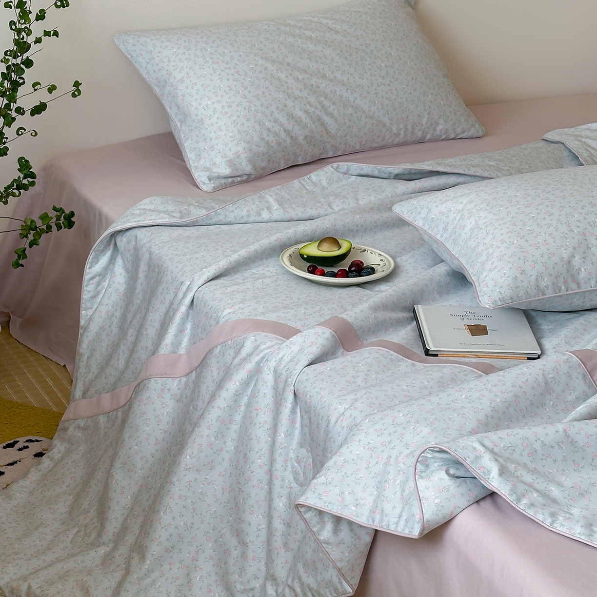 91家纺网 家纺一手货源 找家纺 一加一 2026新款活性印花透气工艺大豆夏被夏凉被空调被四件套-棉花叙 微光纪年