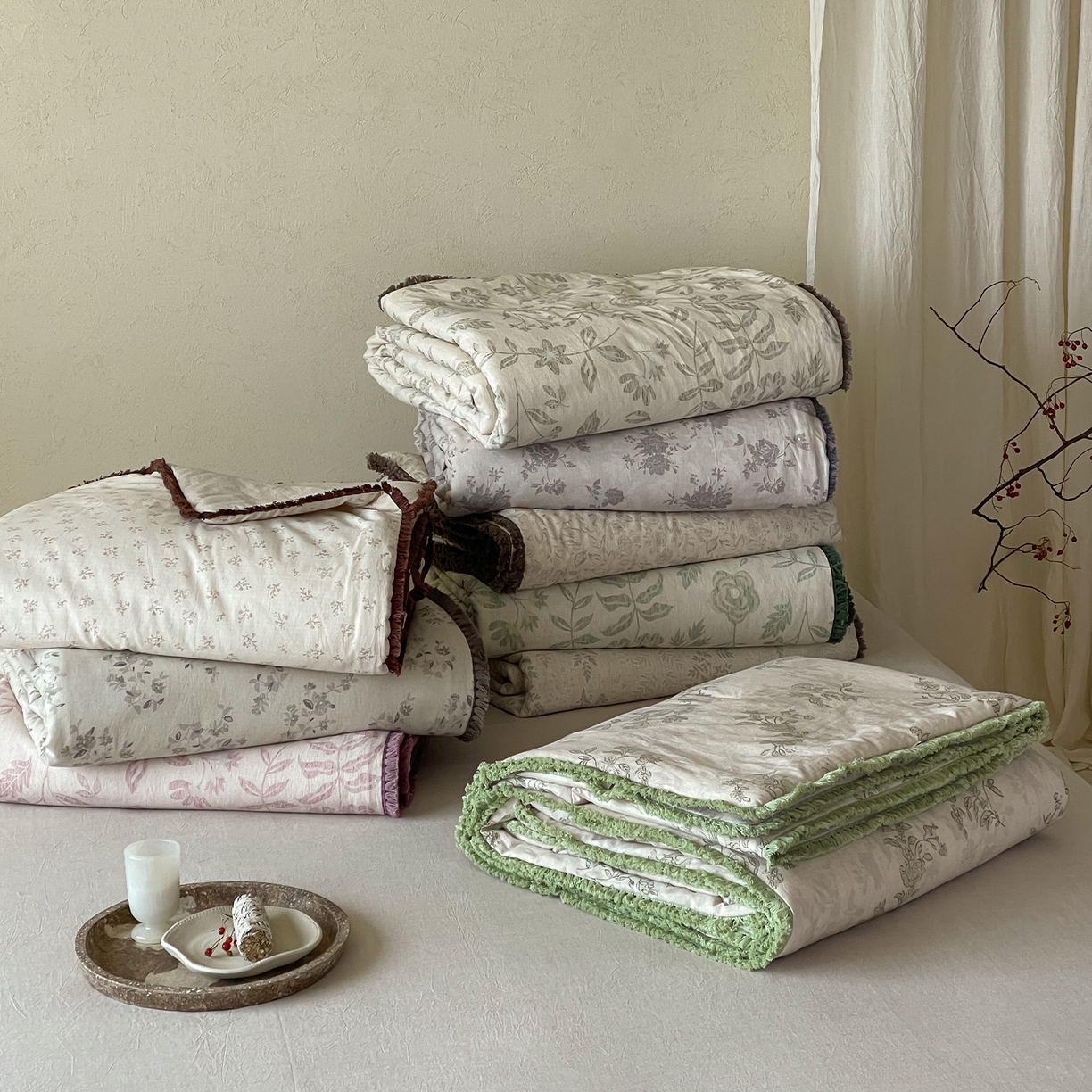 91家纺网 家纺一手货源 找家纺 （总）一加一 2026新款A类棉麻透气提花花边凉感夏被夏凉被空调被四件套棉麻叙