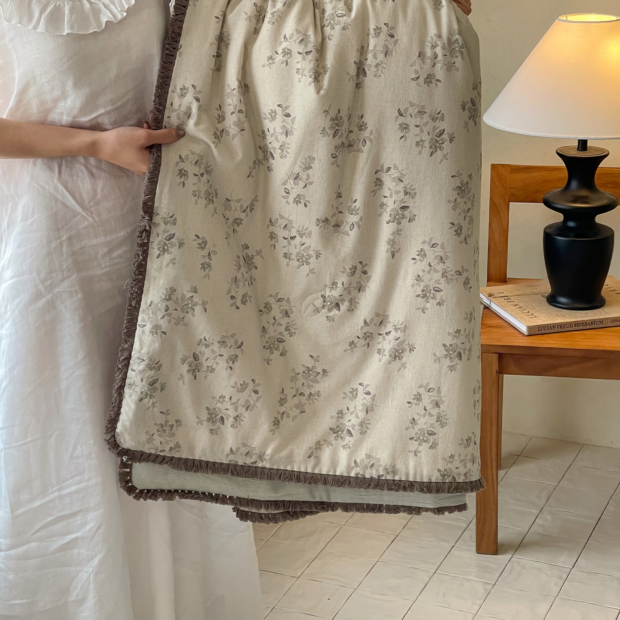 91家纺网 家纺一手货源 找家纺 一加一 2026新款A类棉麻透气提花花边凉感夏被夏凉被空调被四件套棉麻叙 锦瑟-绿