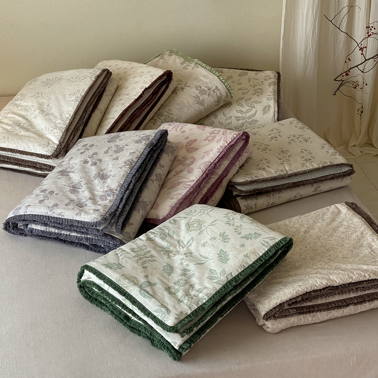 91家纺网 家纺一手货源 找家纺 （总）一加一 2026新款A类棉麻透气提花花边凉感夏被夏凉被空调被四件套棉麻叙