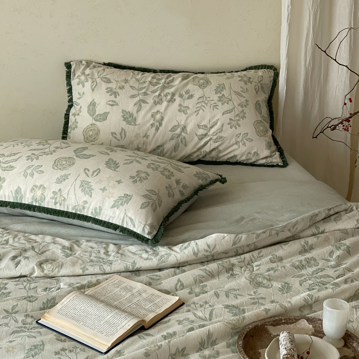 91家纺网 家纺一手货源 找家纺 一加一 2026新款A类棉麻透气提花花边凉感夏被夏凉被空调被四件套棉麻叙 欧佩拉-绿