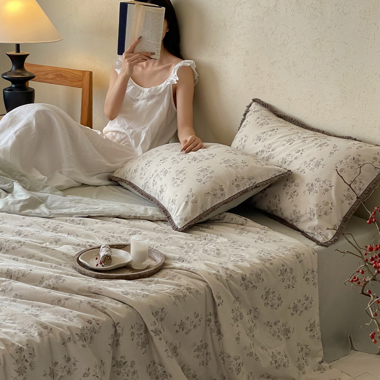 91家纺网 家纺一手货源 找家纺 一加一 2026新款A类棉麻透气提花花边凉感夏被夏凉被空调被四件套棉麻叙 锦瑟-绿