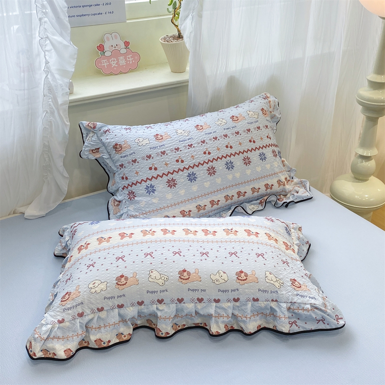 91家纺网 家纺一手货源 找家纺 优贝家纺 2026新款云感双层纱皱皱纱花边四件套 悠然小花