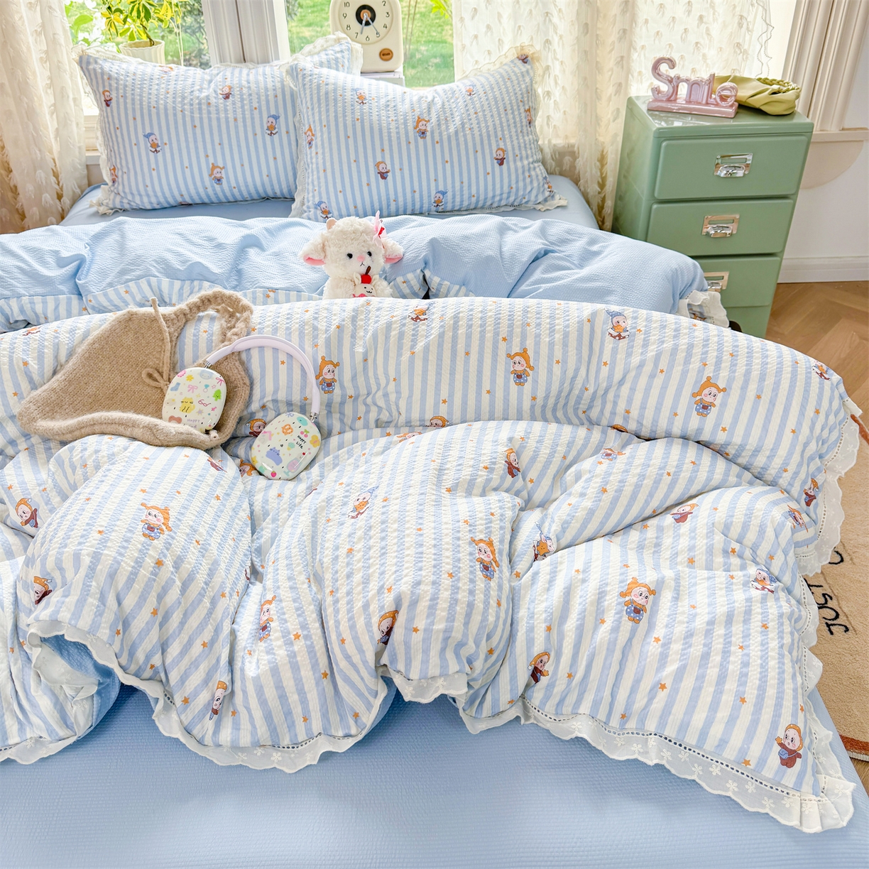 91家纺网 家纺一手货源 找家纺 （总）优贝家纺 2026新款云感皱皱纱韩系花边四件套