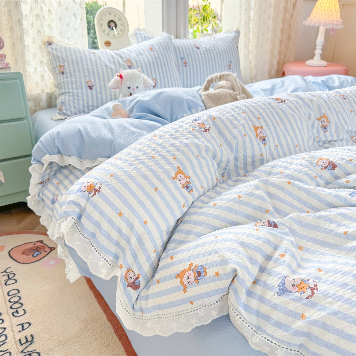 91家纺网 家纺一手货源 找家纺 （总）优贝家纺 2026新款云感皱皱纱韩系花边四件套