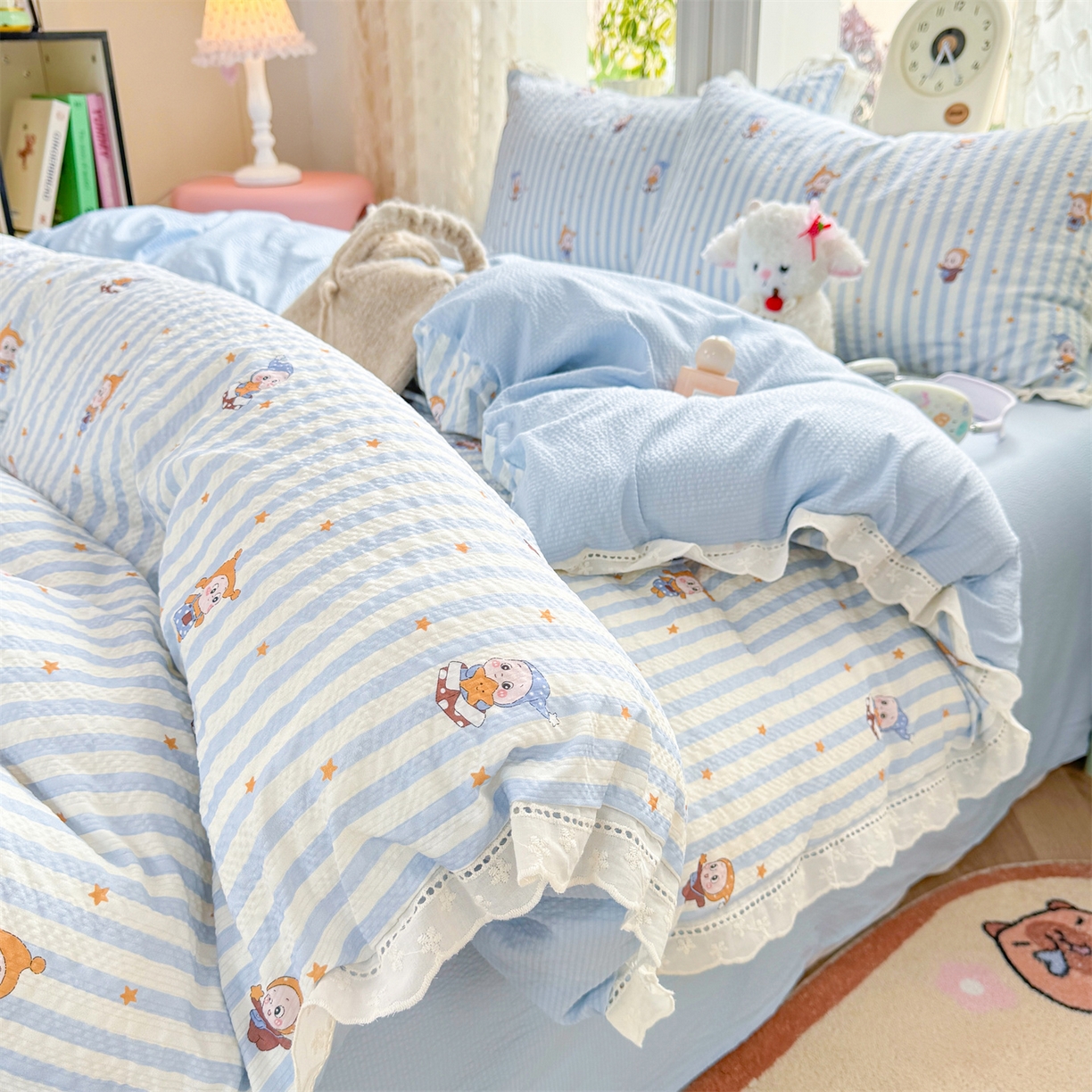 91家纺网 家纺一手货源 找家纺 （总）优贝家纺 2026新款云感皱皱纱韩系花边四件套