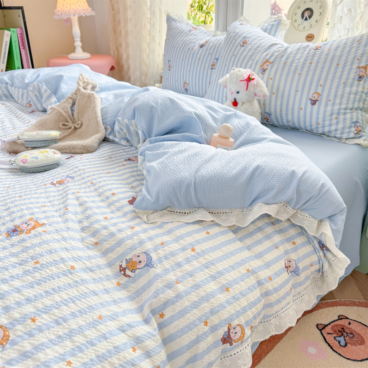 91家纺网 家纺一手货源 找家纺 （总）优贝家纺 2026新款云感皱皱纱韩系花边四件套