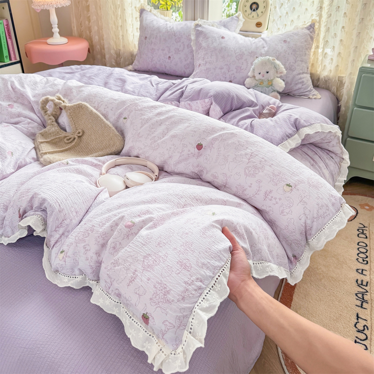 91家纺网 家纺一手货源 找家纺 （总）优贝家纺 2026新款云感皱皱纱韩系花边四件套