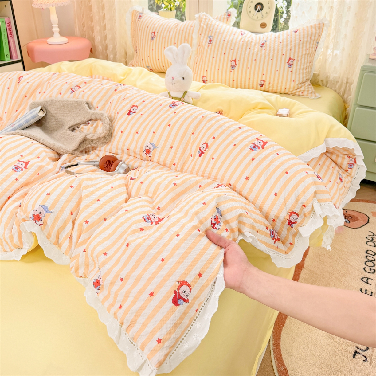 91家纺网 家纺一手货源 找家纺 （总）优贝家纺 2026新款云感皱皱纱韩系花边四件套