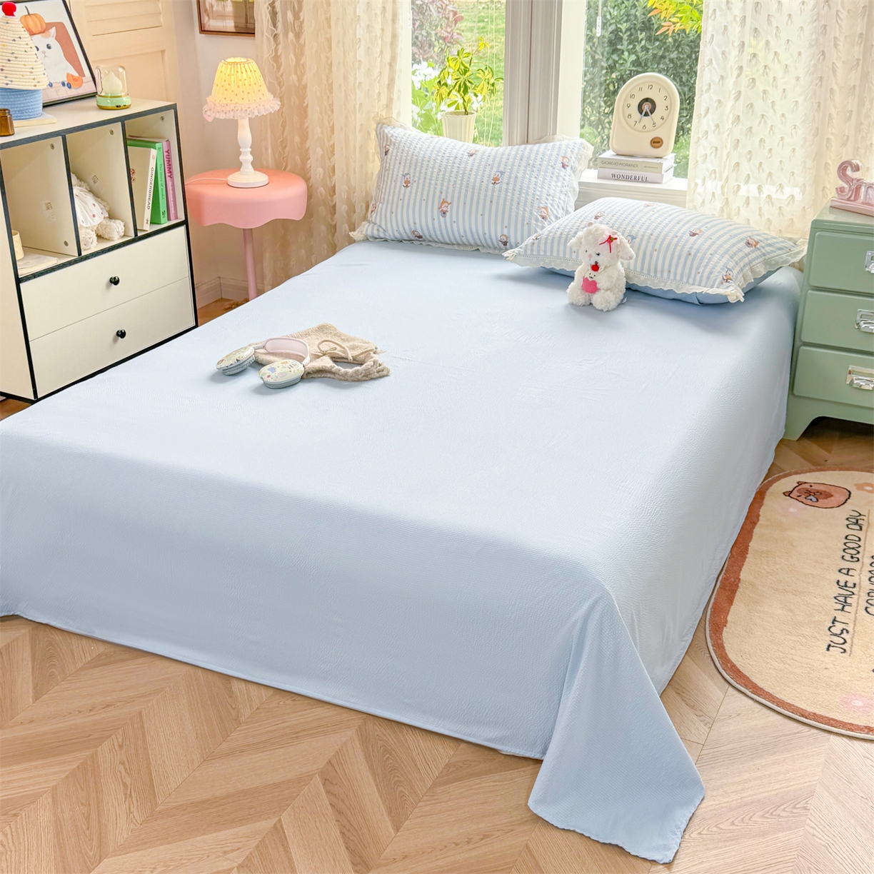 91家纺网 家纺一手货源 找家纺 优贝家纺 2026新款云感皱皱纱韩系花边四件套 星星点点