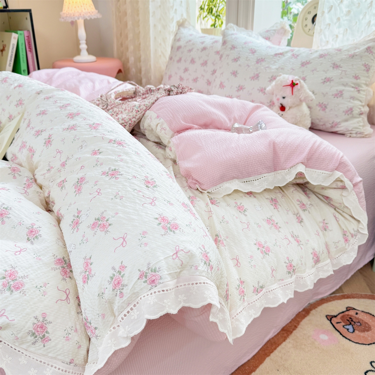 91家纺网 家纺一手货源 找家纺 优贝家纺 2026新款云感皱皱纱韩系花边四件套 初恋