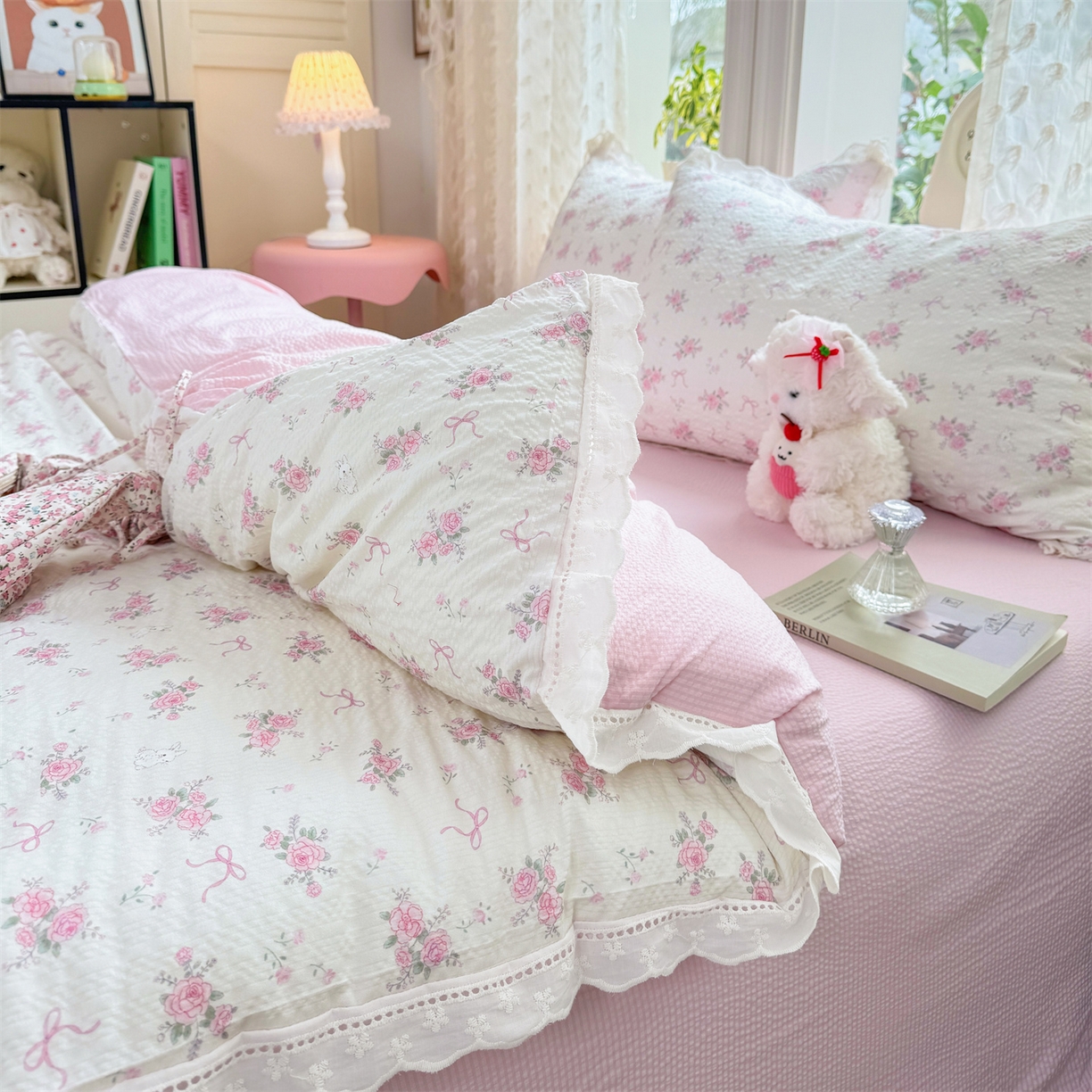 91家纺网 家纺一手货源 找家纺 优贝家纺 2026新款云感皱皱纱韩系花边四件套 初恋