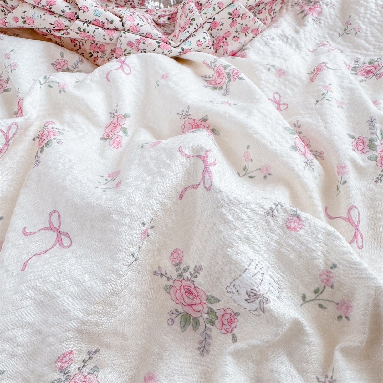 91家纺网 家纺一手货源 找家纺 优贝家纺 2026新款云感皱皱纱韩系花边四件套 初恋