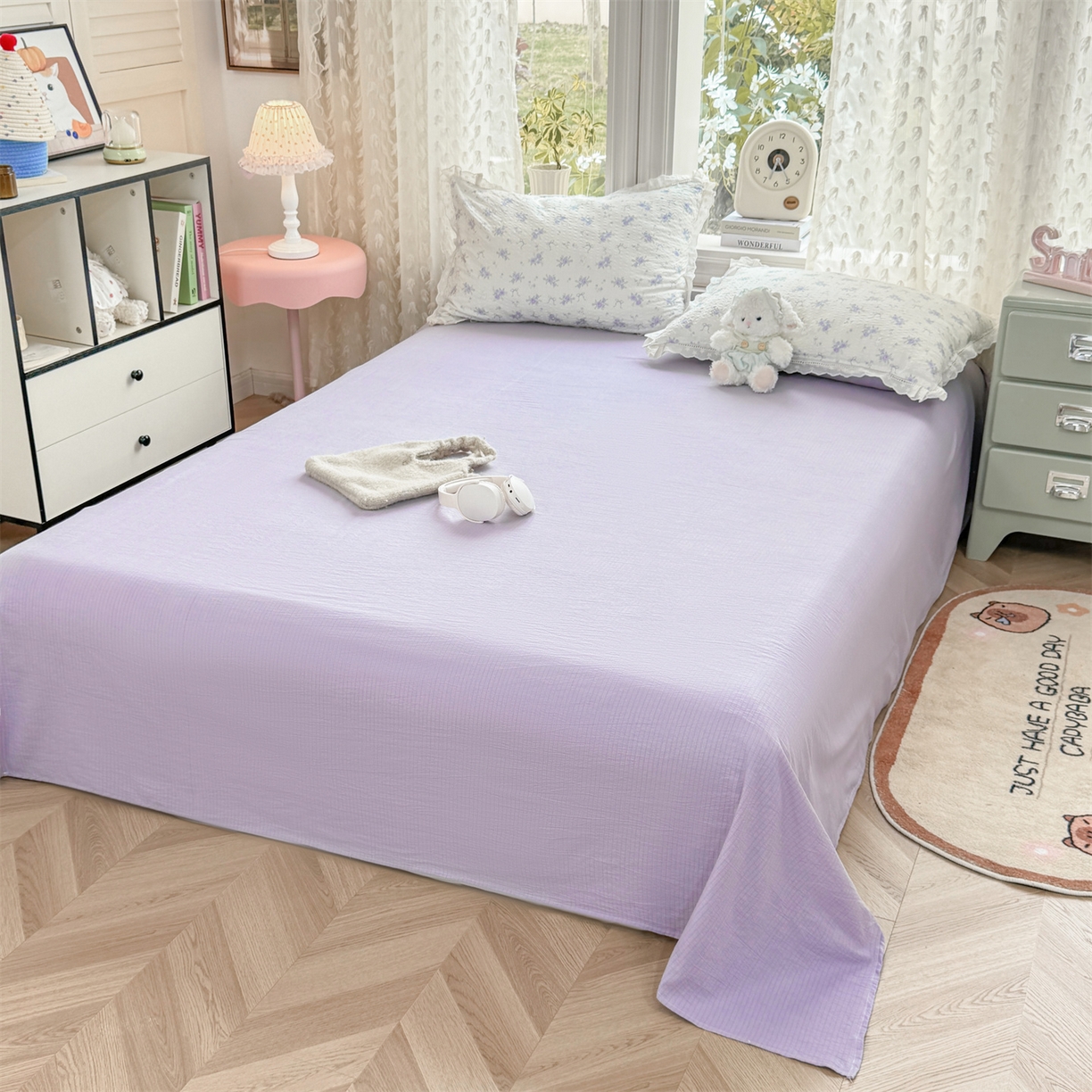 91家纺网 家纺一手货源 找家纺 优贝家纺 2026新款云感皱皱纱韩系花边四件套 春风里