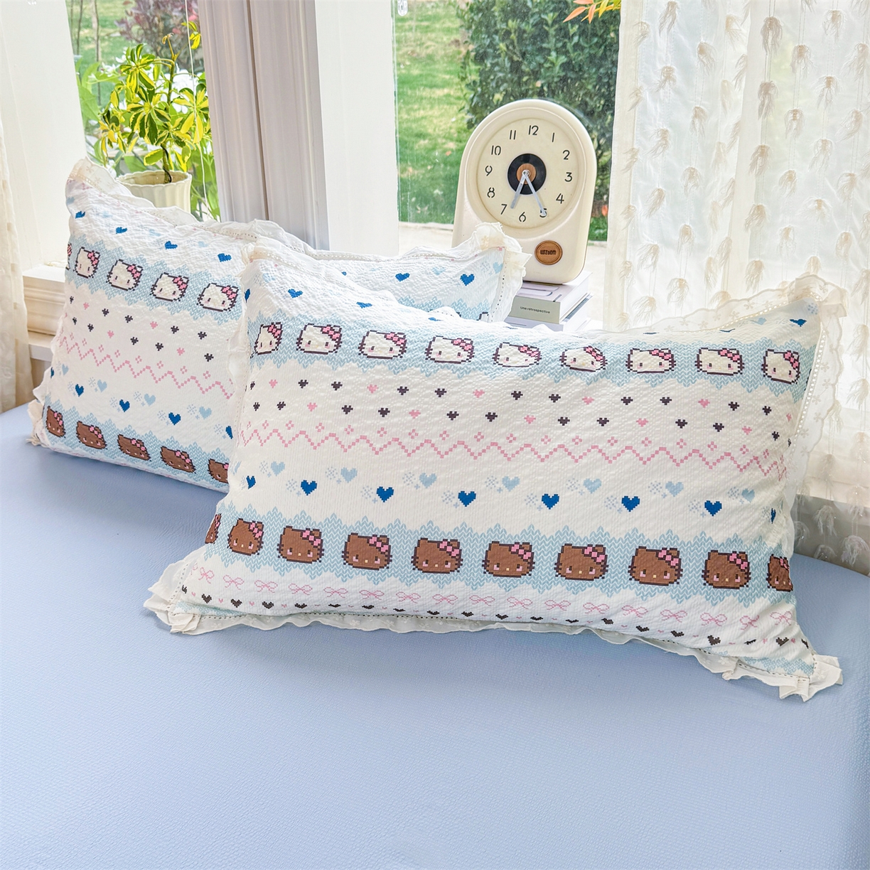 91家纺网 家纺一手货源 找家纺 优贝家纺 2026新款云感皱皱纱韩系花边四件套 繁星小猫