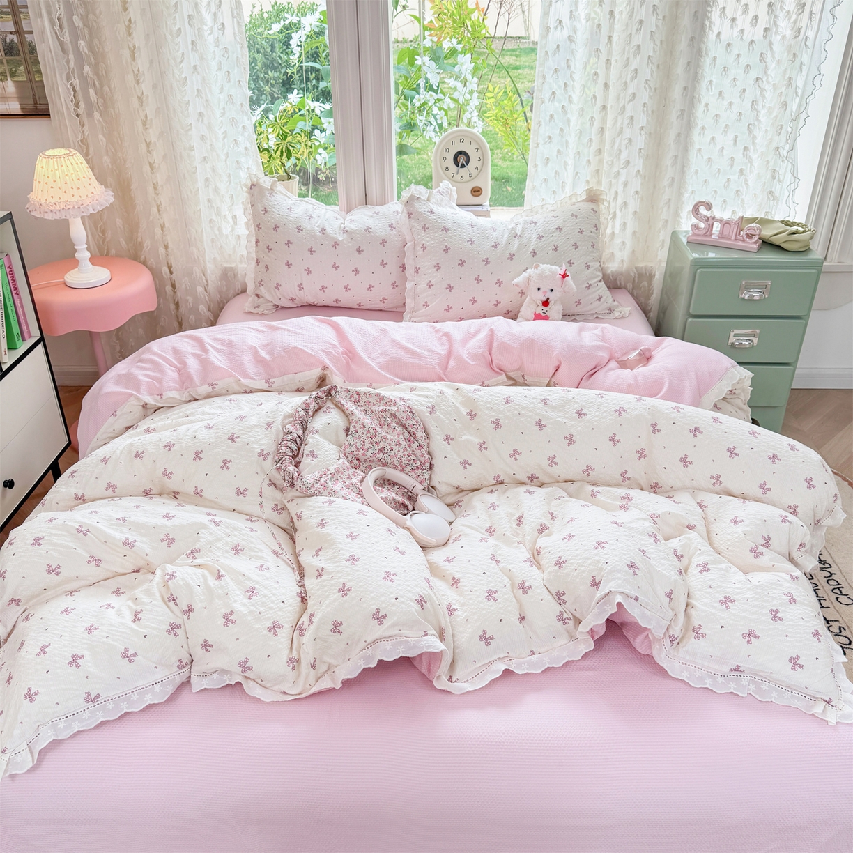 91家纺网 家纺一手货源 找家纺 优贝家纺 2026新款云感皱皱纱韩系花边四件套 蝴蝶梦