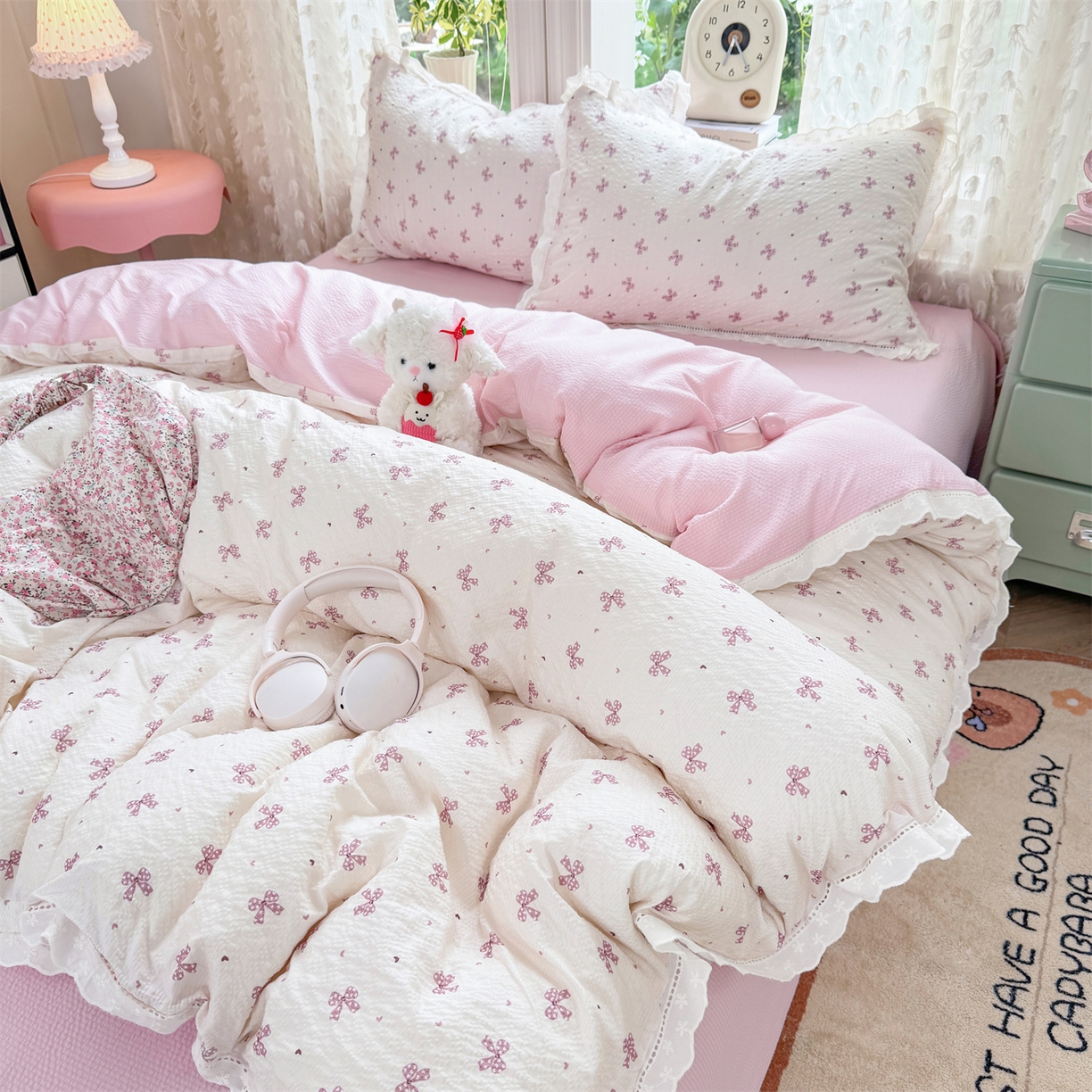 91家纺网 家纺一手货源 找家纺 优贝家纺 2026新款云感皱皱纱韩系花边四件套 蝴蝶梦