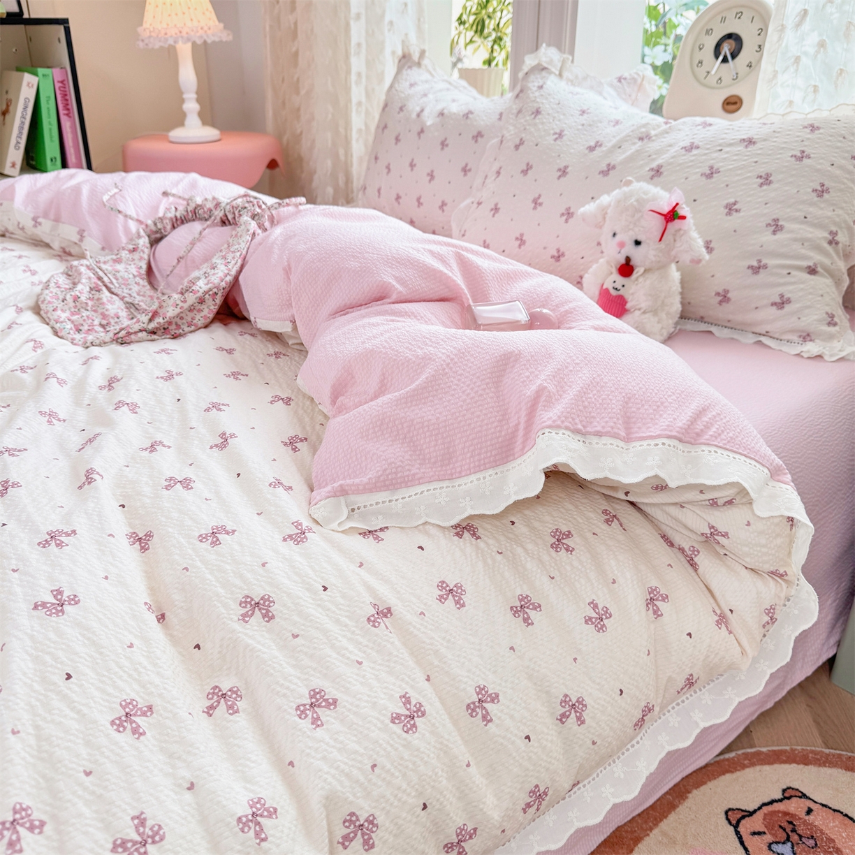 91家纺网 家纺一手货源 找家纺 优贝家纺 2026新款云感皱皱纱韩系花边四件套 蝴蝶梦