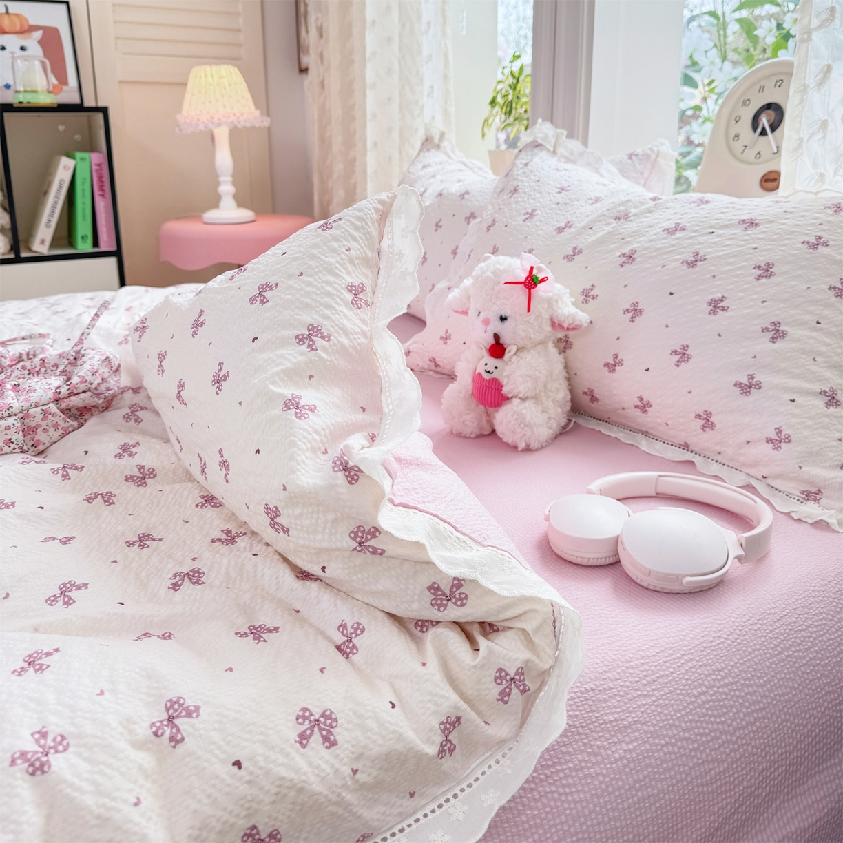 91家纺网 家纺一手货源 找家纺 优贝家纺 2026新款云感皱皱纱韩系花边四件套 蝴蝶梦