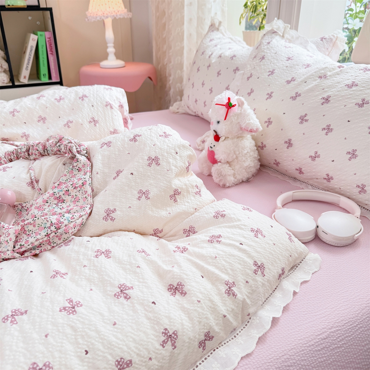 91家纺网 家纺一手货源 找家纺 优贝家纺 2026新款云感皱皱纱韩系花边四件套 蝴蝶梦