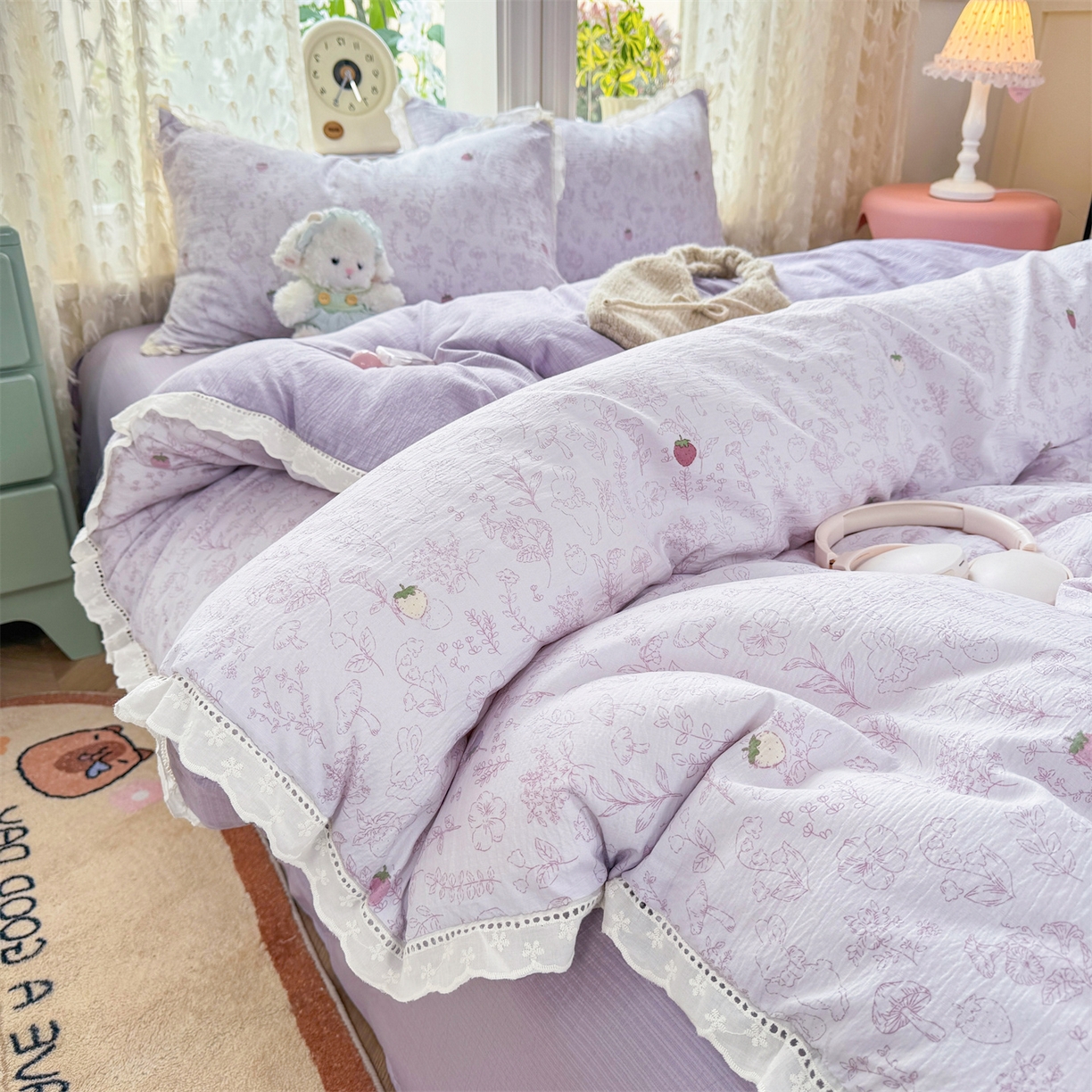 91家纺网 家纺一手货源 找家纺 优贝家纺 2026新款云感皱皱纱韩系花边四件套 花有花期